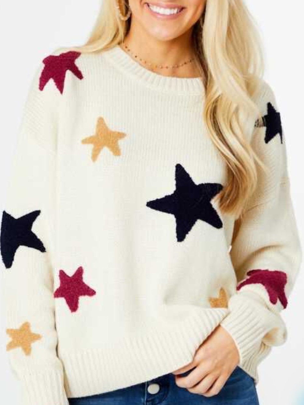 Altar'd State Ivory Starprint Sweater Crewneck Size Medium